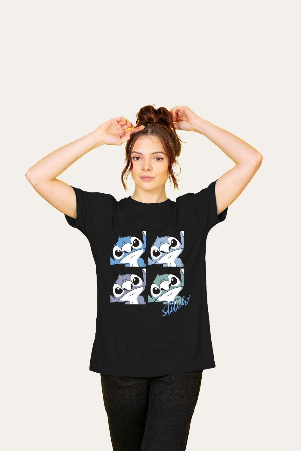 Disney Stitch Ladies’ T-Shirt – Black Cotton Tee - Brand Threads