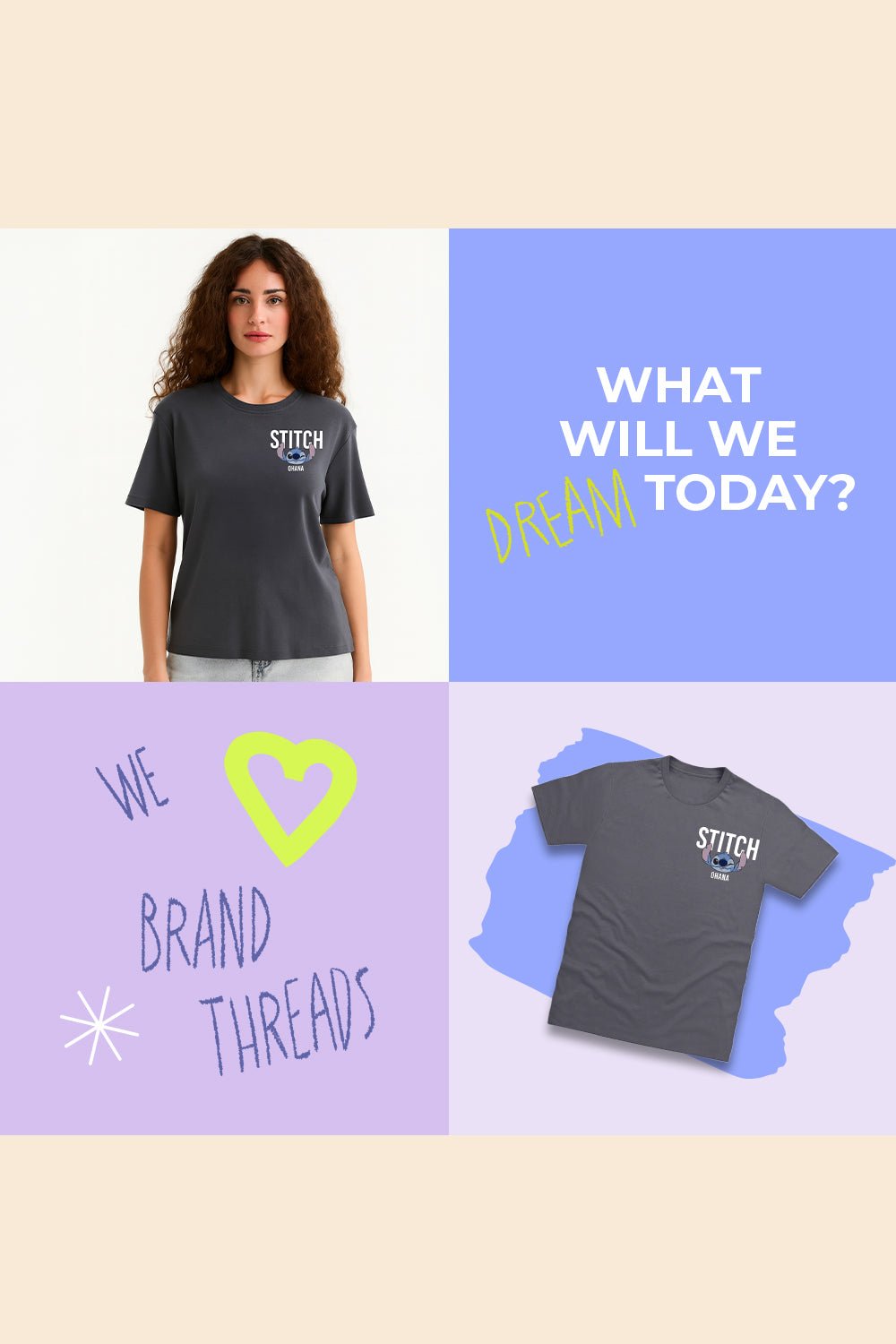 Disney Stitch Women’s T-Shirt – Charcoal Grey 100% Cotton Short Sleeve Tee - Brand Threads