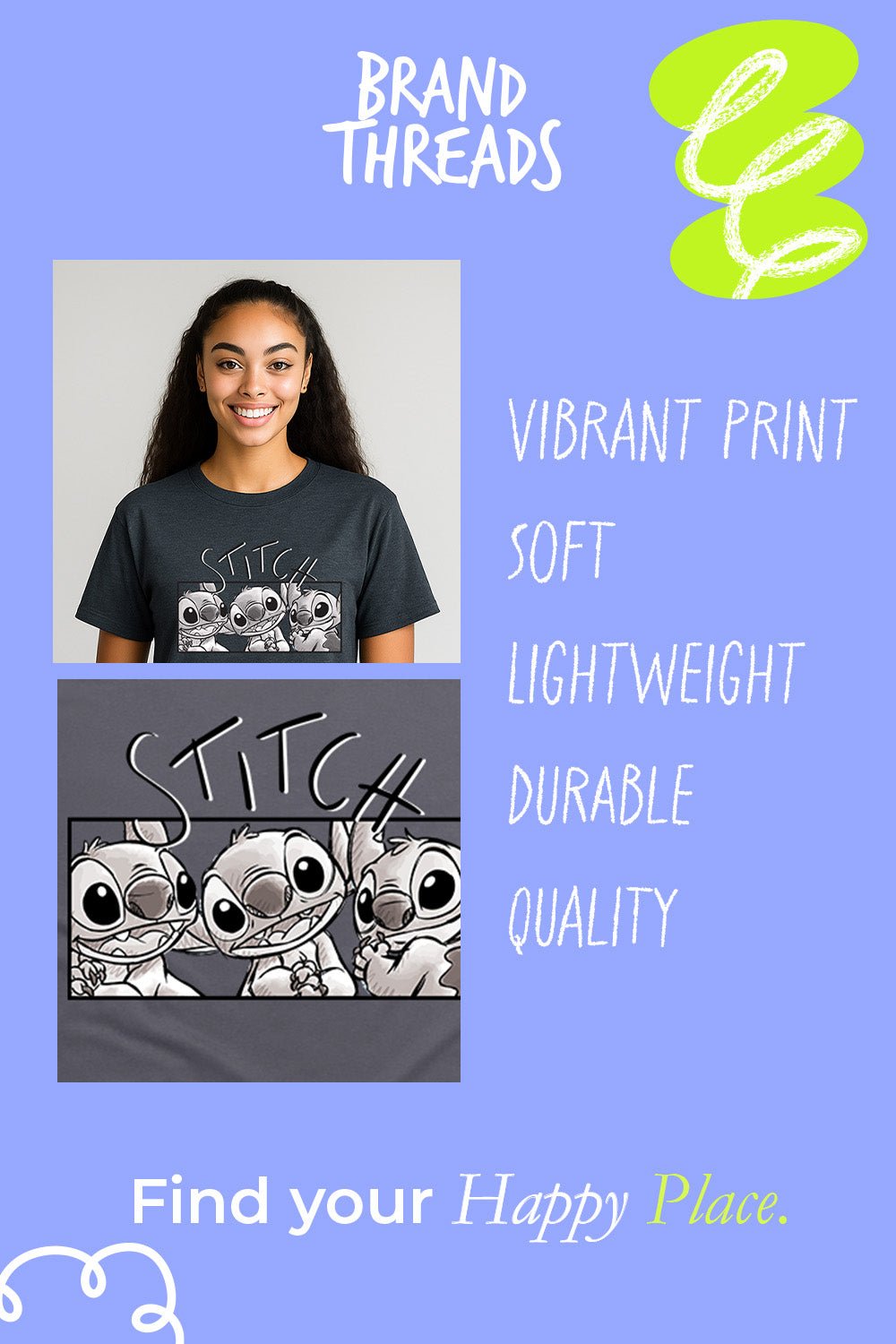 Disney Stitch Women’s T-Shirt – Charcoal Grey 100% Cotton Short Sleeve Tee - Brand Threads