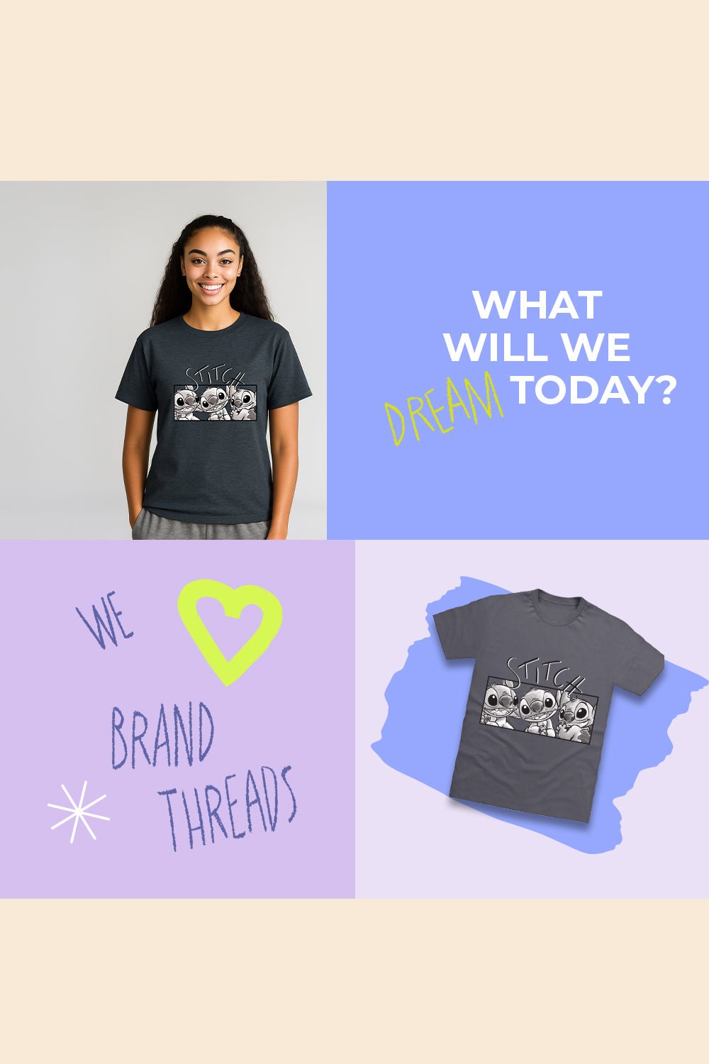 Disney Stitch Women’s T-Shirt – Charcoal Grey 100% Cotton Short Sleeve Tee - Brand Threads