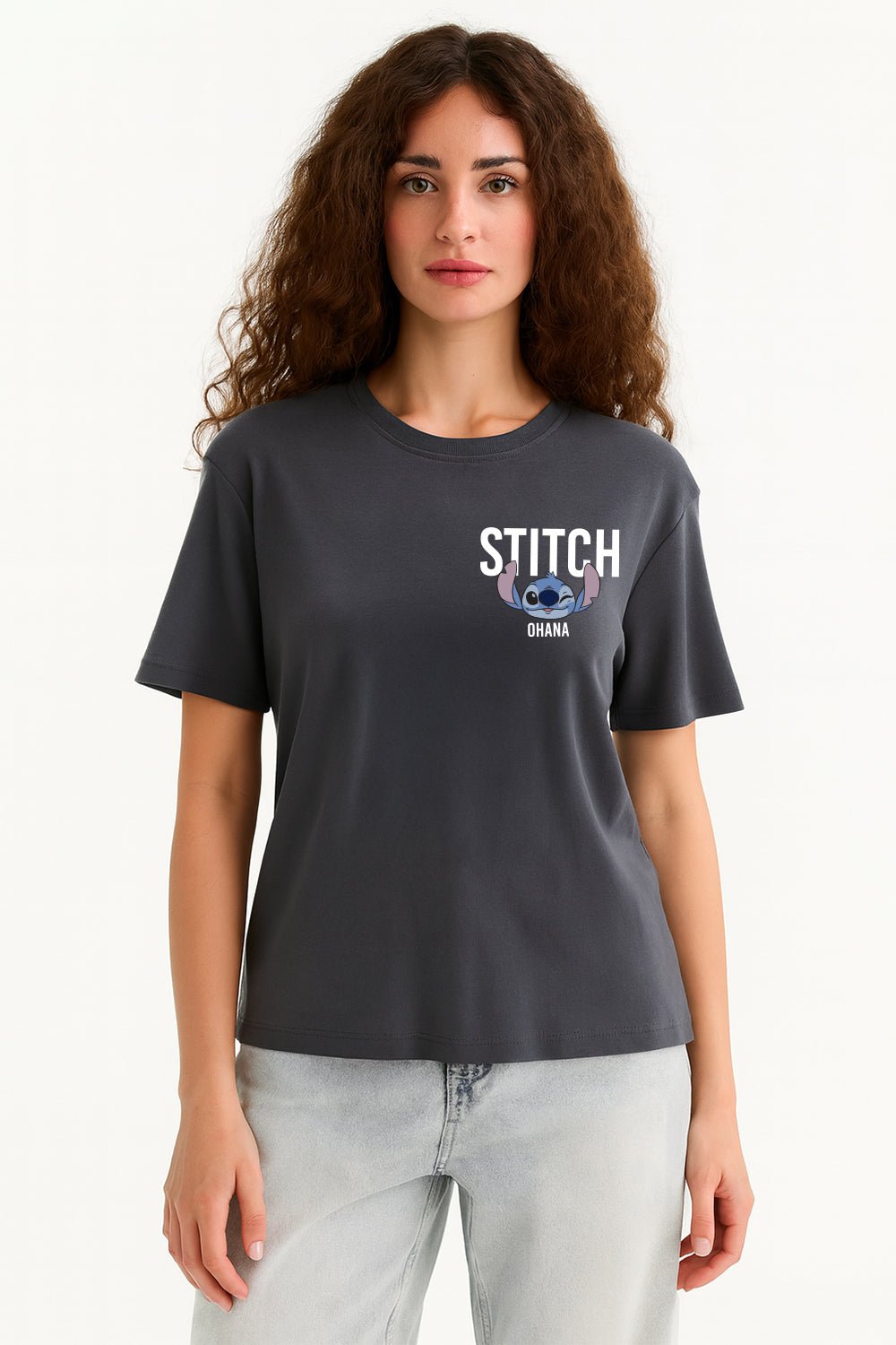 Disney Stitch Women’s T-Shirt – Charcoal Grey 100% Cotton Short Sleeve Tee - Brand Threads