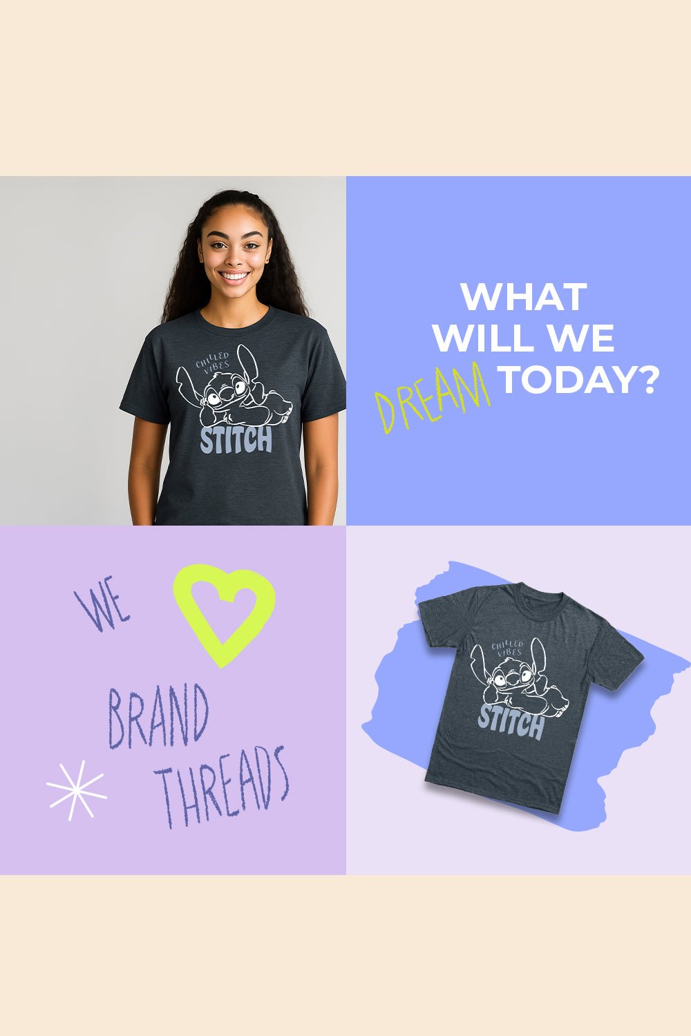 Disney Stitch Women’s T-Shirt – Dark Heather Grey 100% Cotton Short Sleeve Tee - Brand Threads