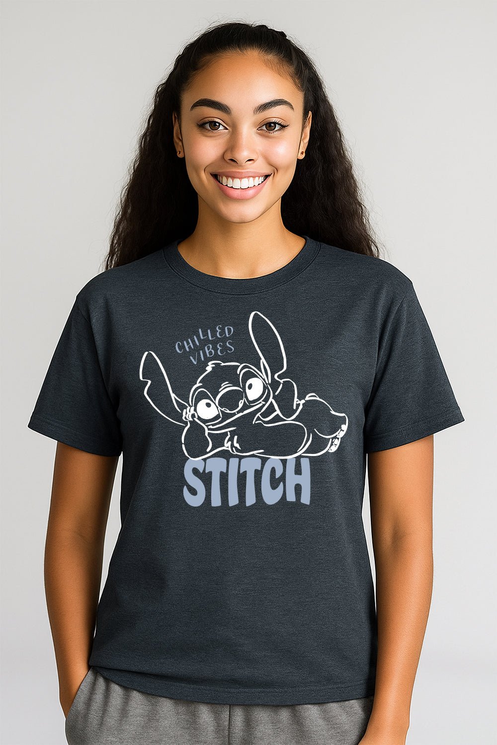 Disney Stitch Women’s T-Shirt – Dark Heather Grey 100% Cotton Short Sleeve Tee - Brand Threads