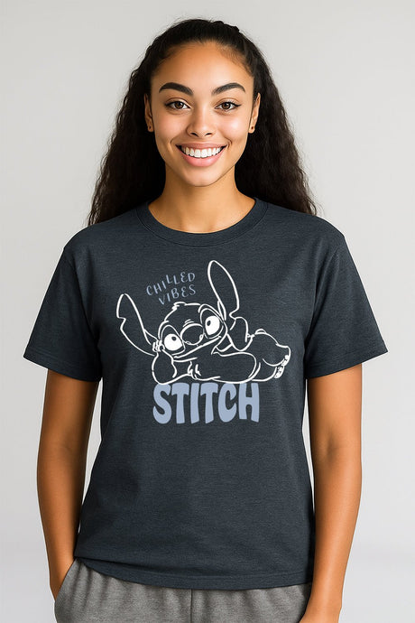 Disney Stitch Women’s T-Shirt – Dark Heather Grey 100% Cotton Short Sleeve Tee - Brand Threads