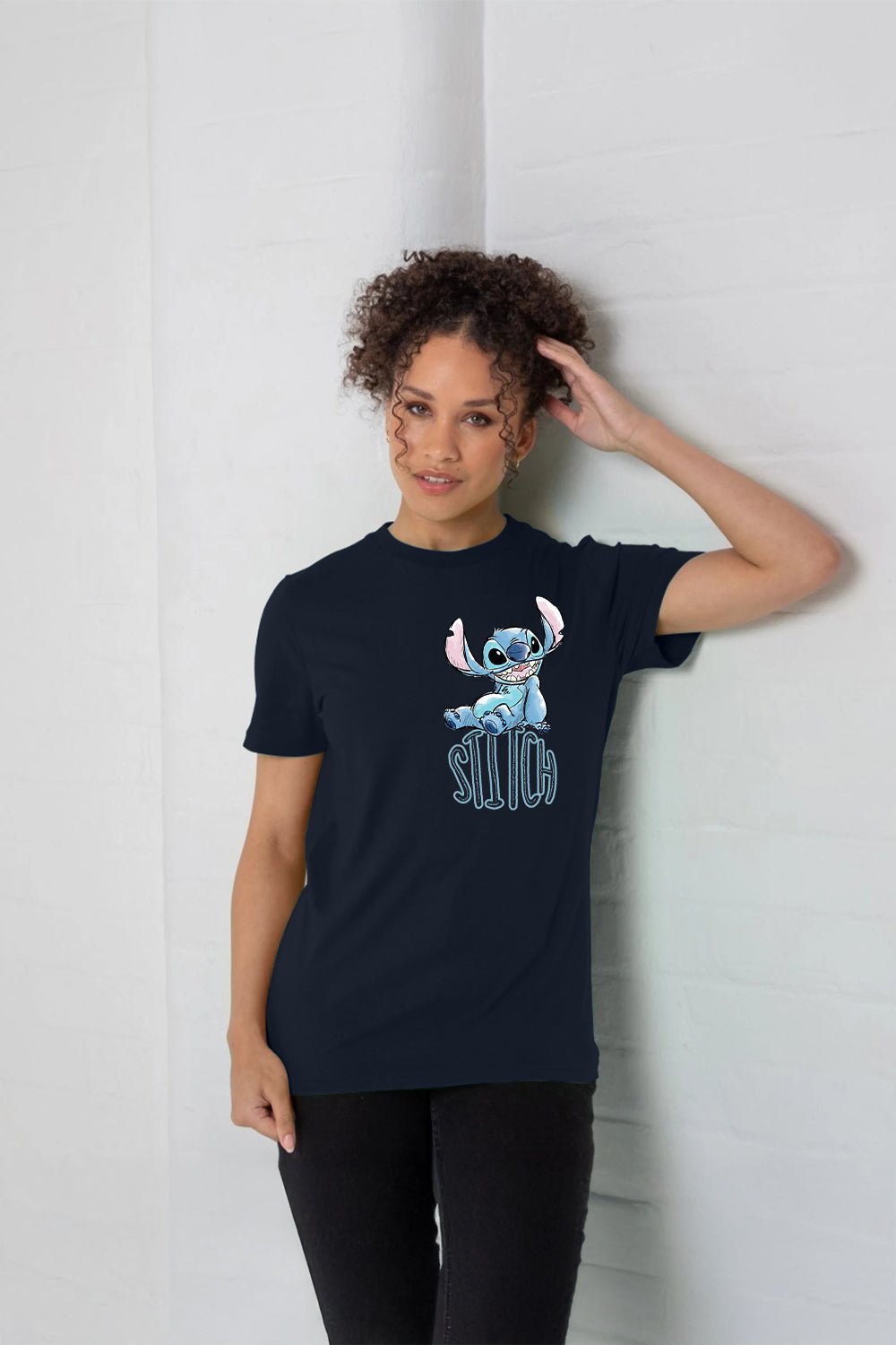 Disney Stitch Women’s T-Shirt – Navy 100% Cotton Short Sleeve Tee - Brand Threads