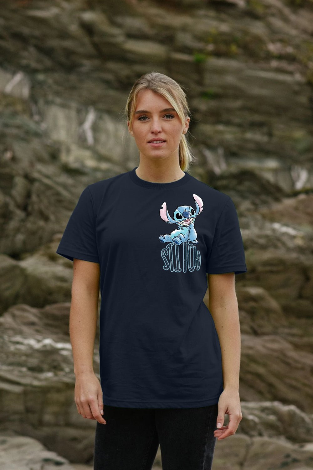 Disney Stitch Women’s T-Shirt – Navy 100% Cotton Short Sleeve Tee - Brand Threads