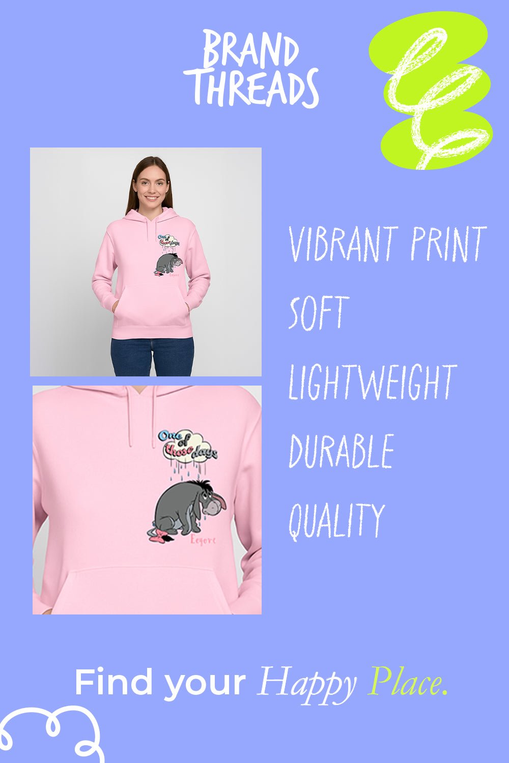 Disney Winnie the Pooh Eeyore ladies pink hoodie - Brand Threads