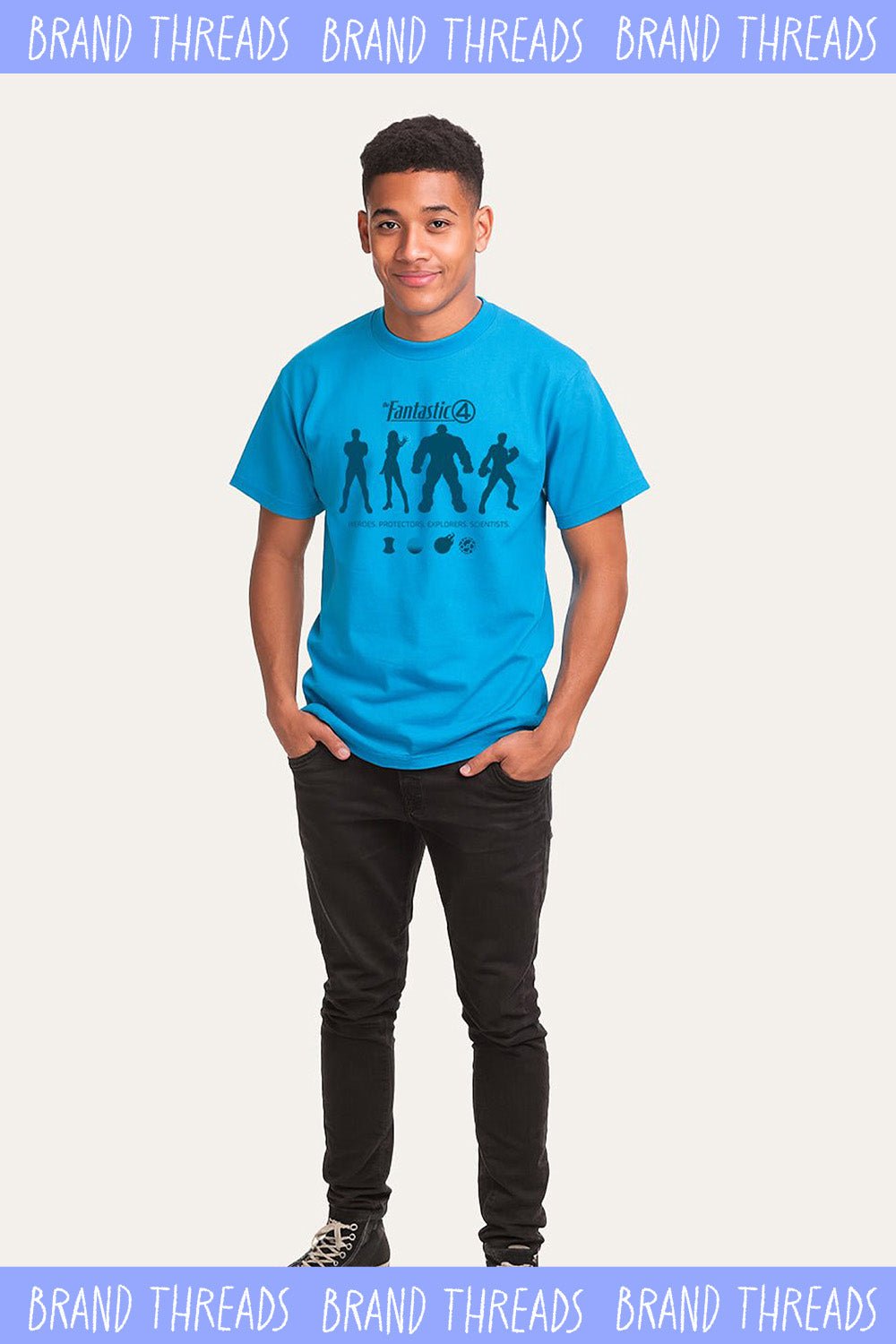 Fantastic Four Adults Blue T-shirt – Marvel comic silhouette tee - Brand Threads