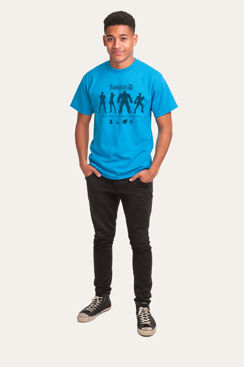 Fantastic Four Adults Blue T-shirt – Marvel comic silhouette tee - Brand Threads