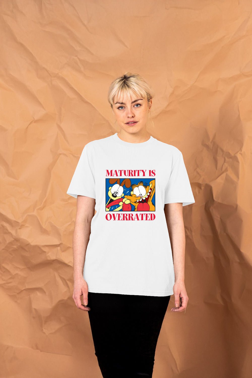 Garfield Ladies T-Shirt White Oversized Graphic Tee - Brand Threads