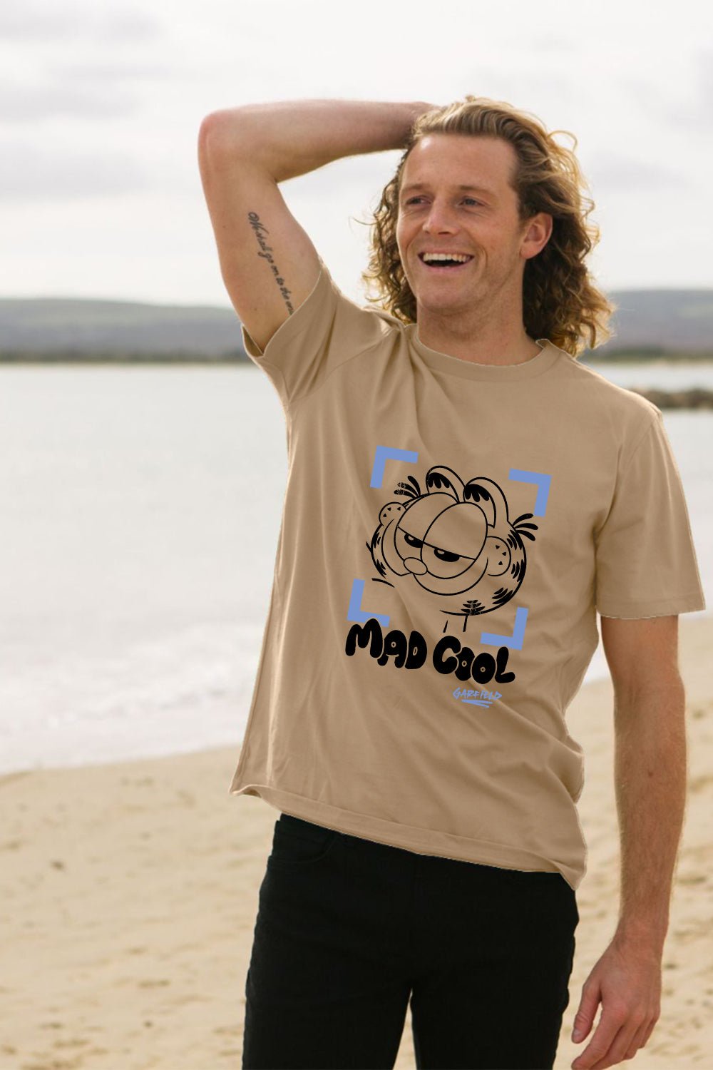 Garfield men’s T-shirt – Beige “Mad Cool” graphic tee - Brand Threads