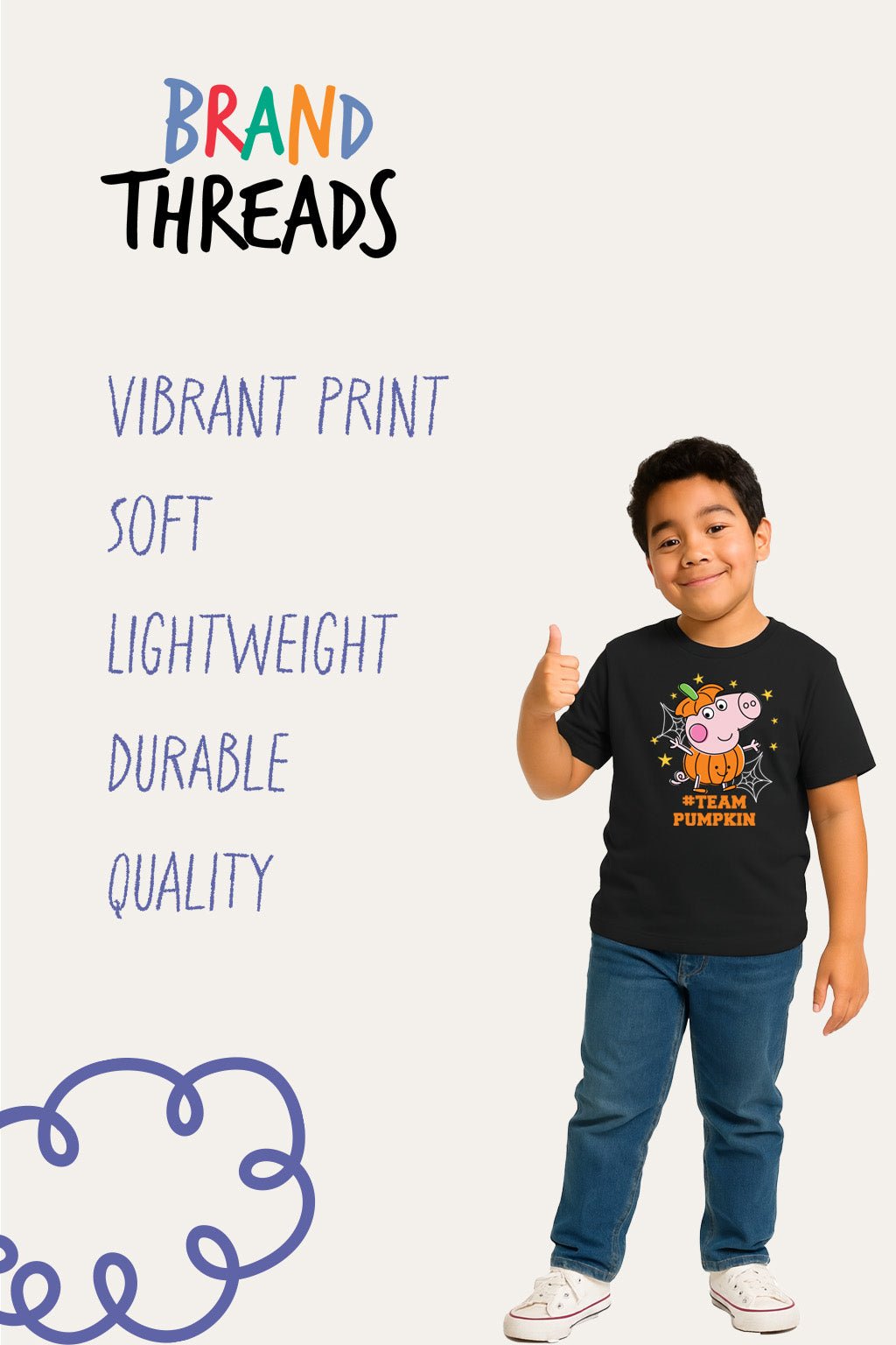 George Pig Team Pumpkin Black T-Shirt - Brand Threads