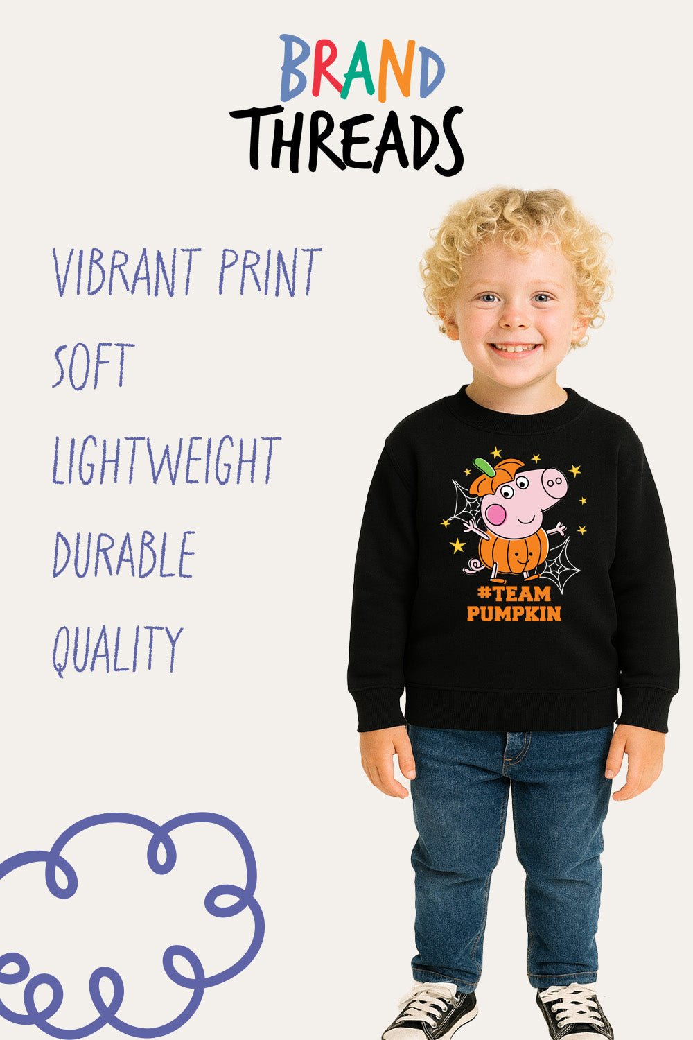 George Pig Team Pumpkin Boys Black Sweatshirt - Brand Threads