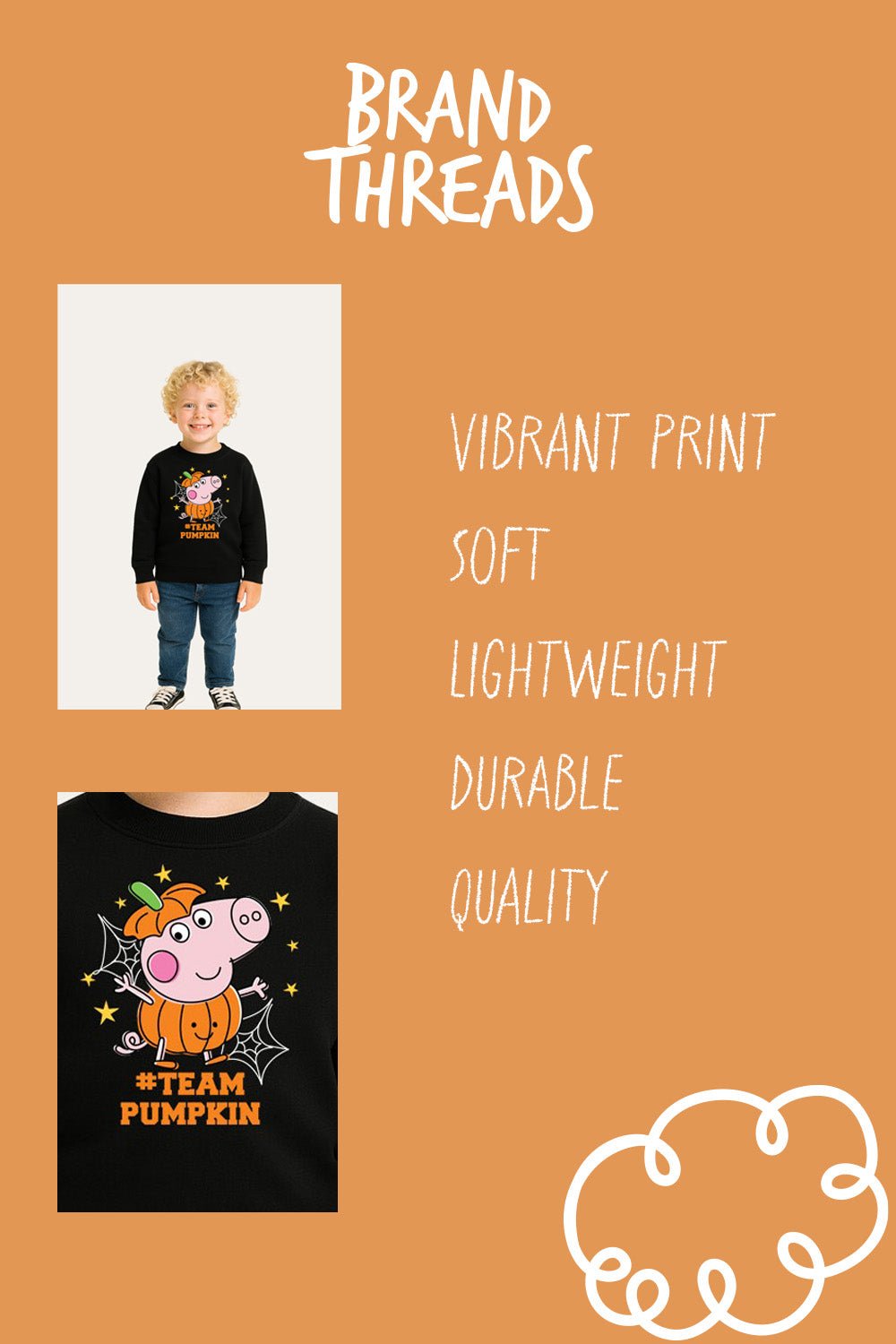 George Pig Team Pumpkin Boys Black Sweatshirt - Brand Threads