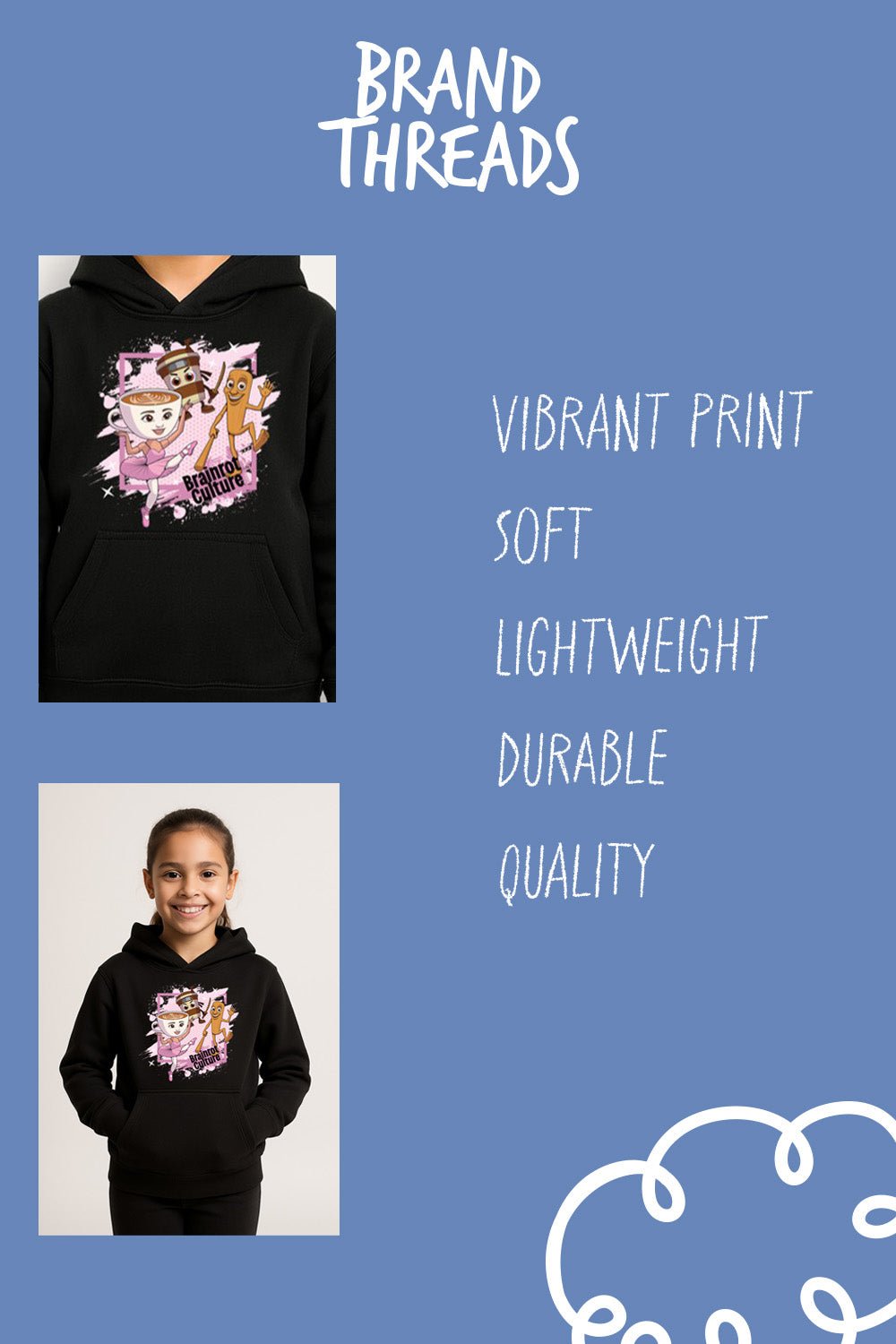 Girls Brainrot Black Hoodie - Brand Threads