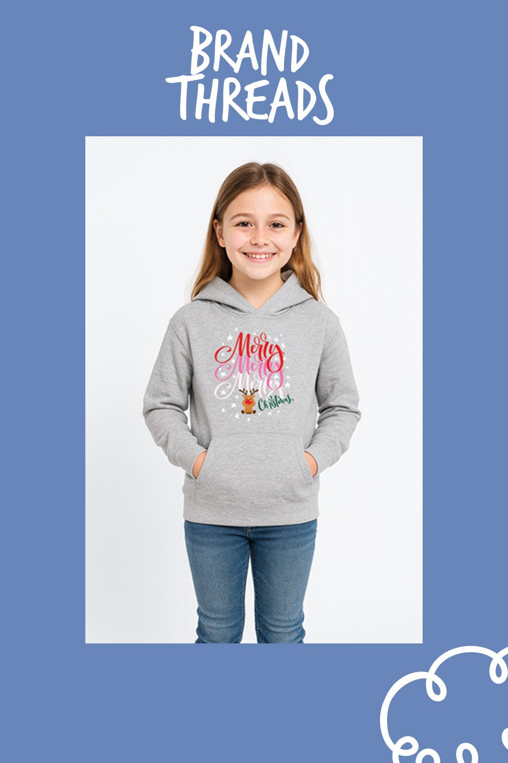 Girls Christmas Grey Hoodie - Brand Threads