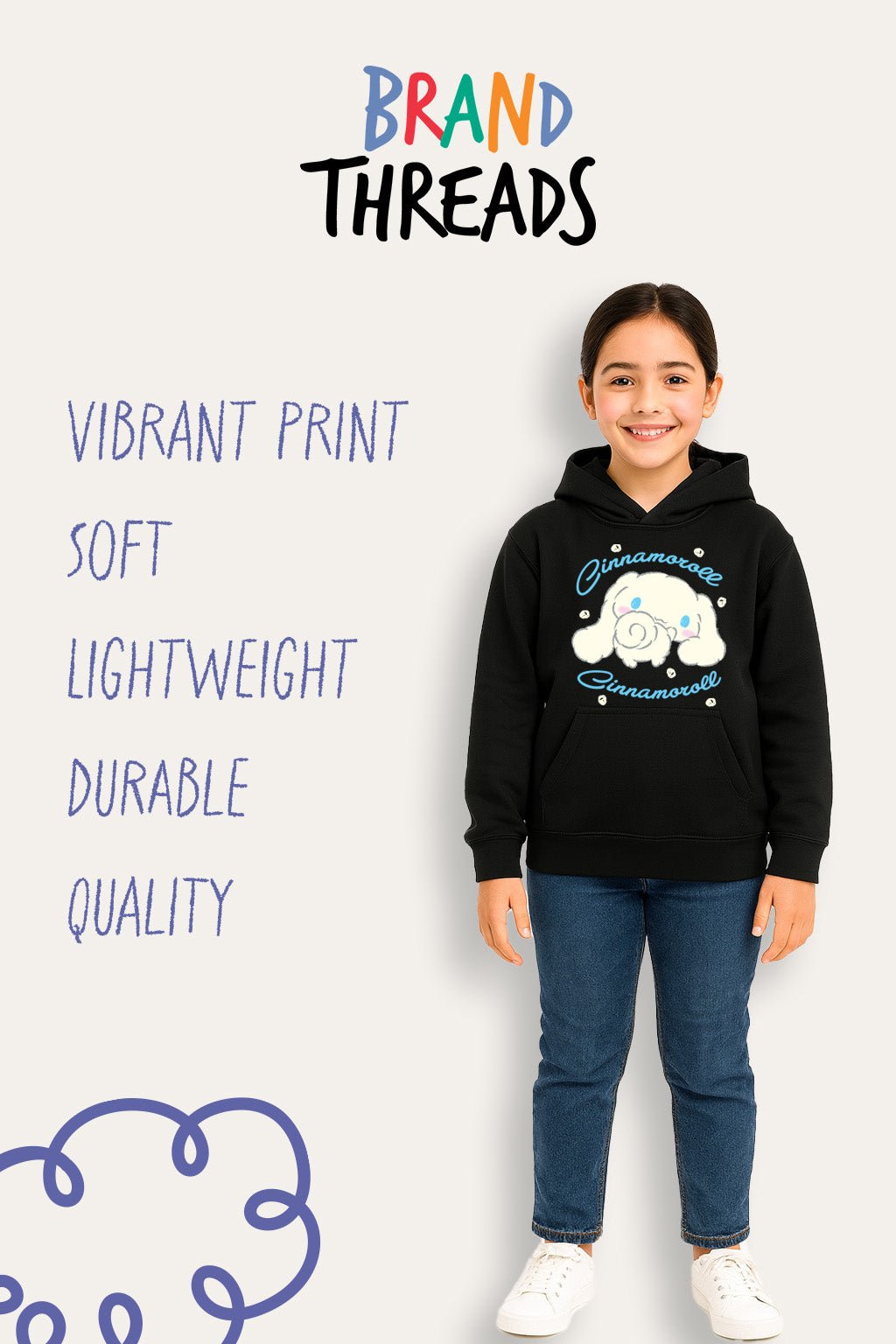 Girls Cinnamoroll Black Hoodie - Brand Threads