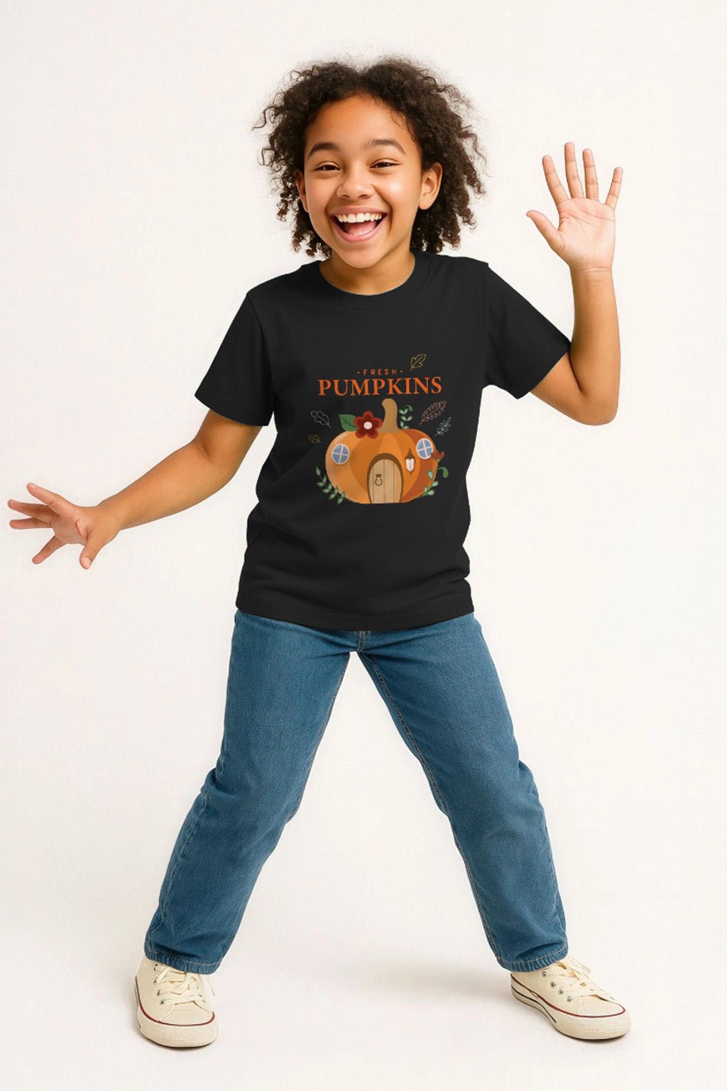 Girls Halloween T-Shirt – Fresh Pumpkins Black Tee - Brand Threads