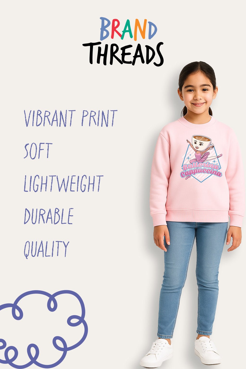 Girls Italian Brainrot 'Ballerina Cappucina' Pink Sweatshirt - Brand Threads