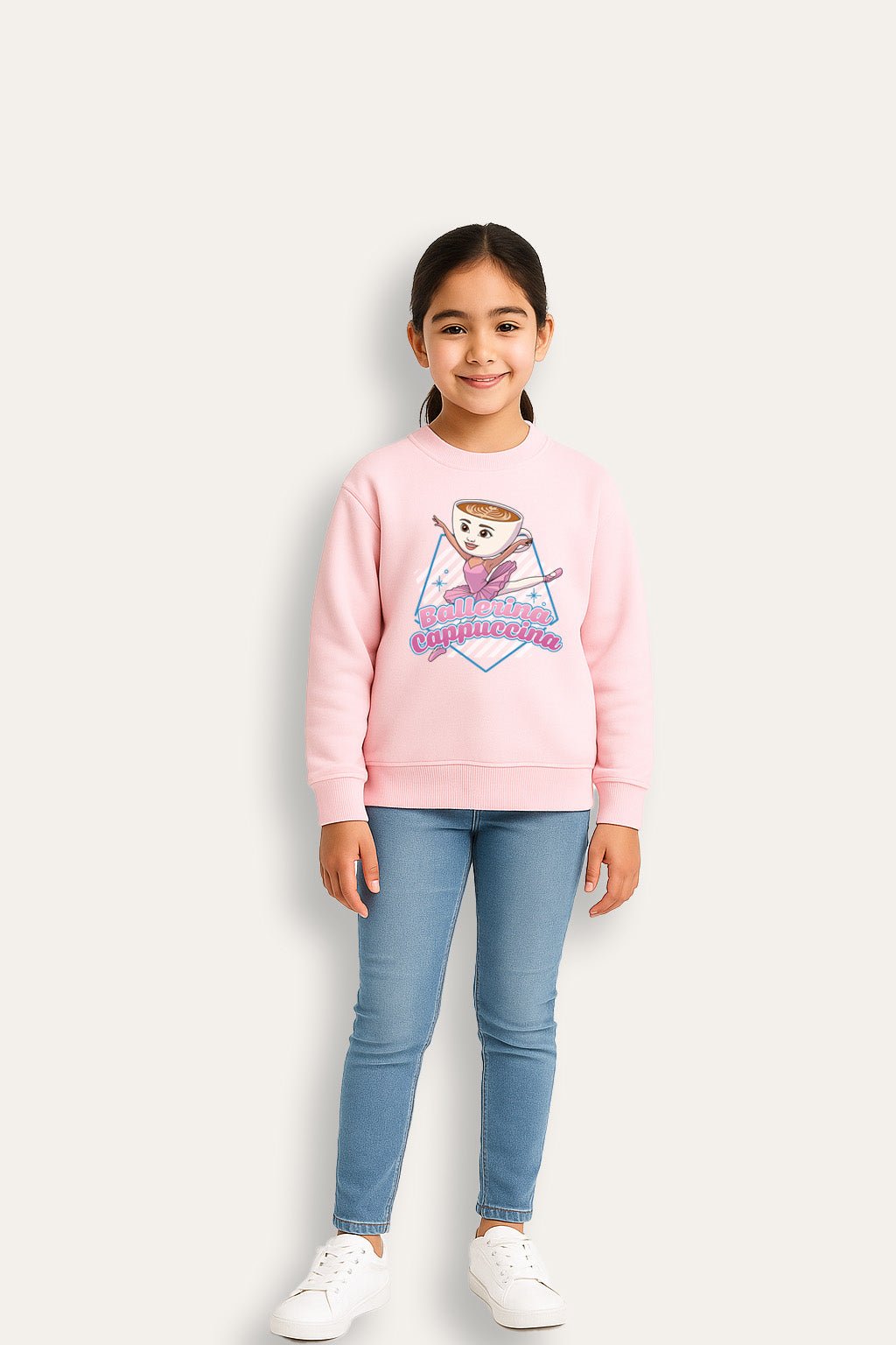 Girls Italian Brainrot 'Ballerina Cappucina' Pink Sweatshirt - Brand Threads