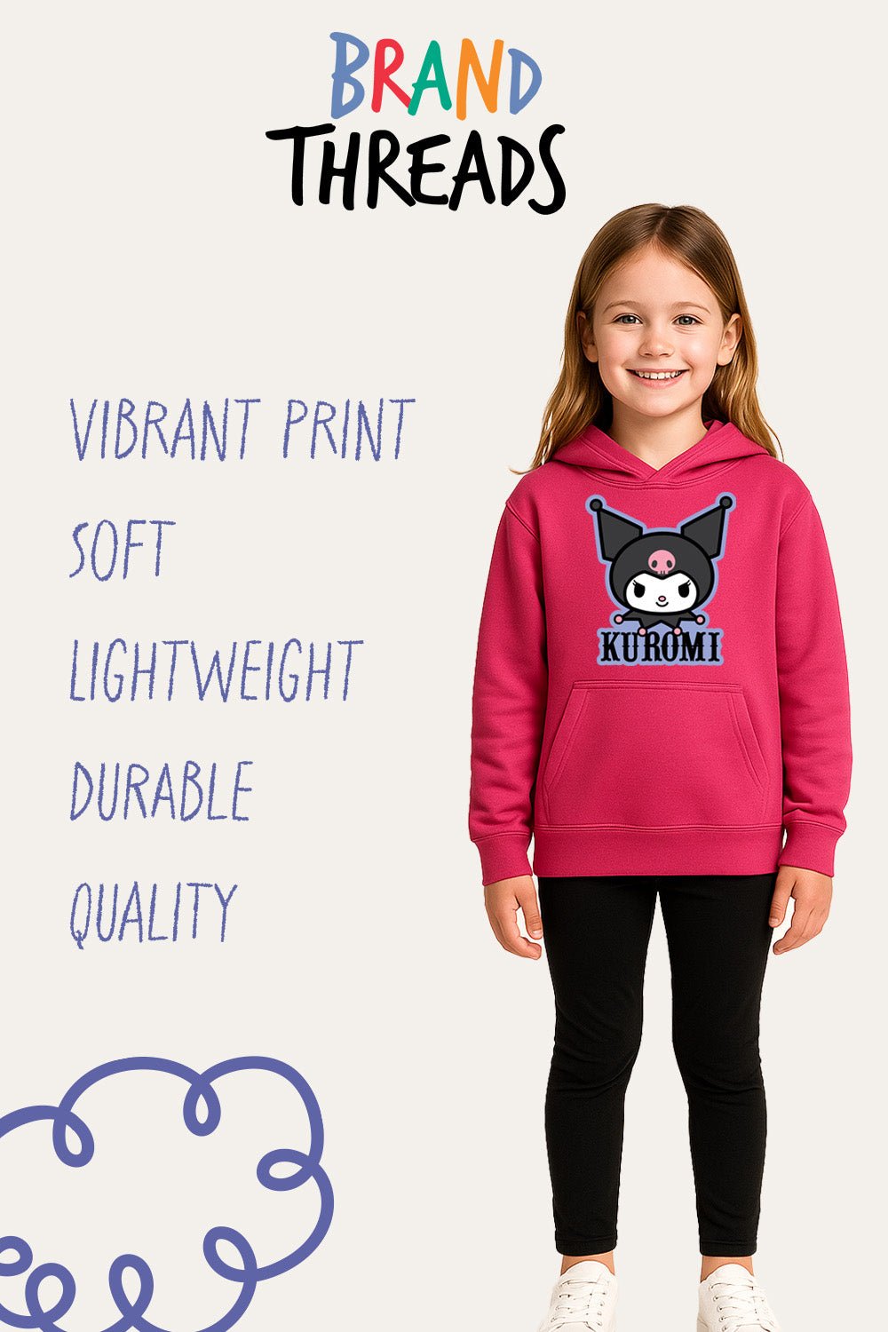 Girls Kuromi Hot Pink Hoodie - Brand Threads
