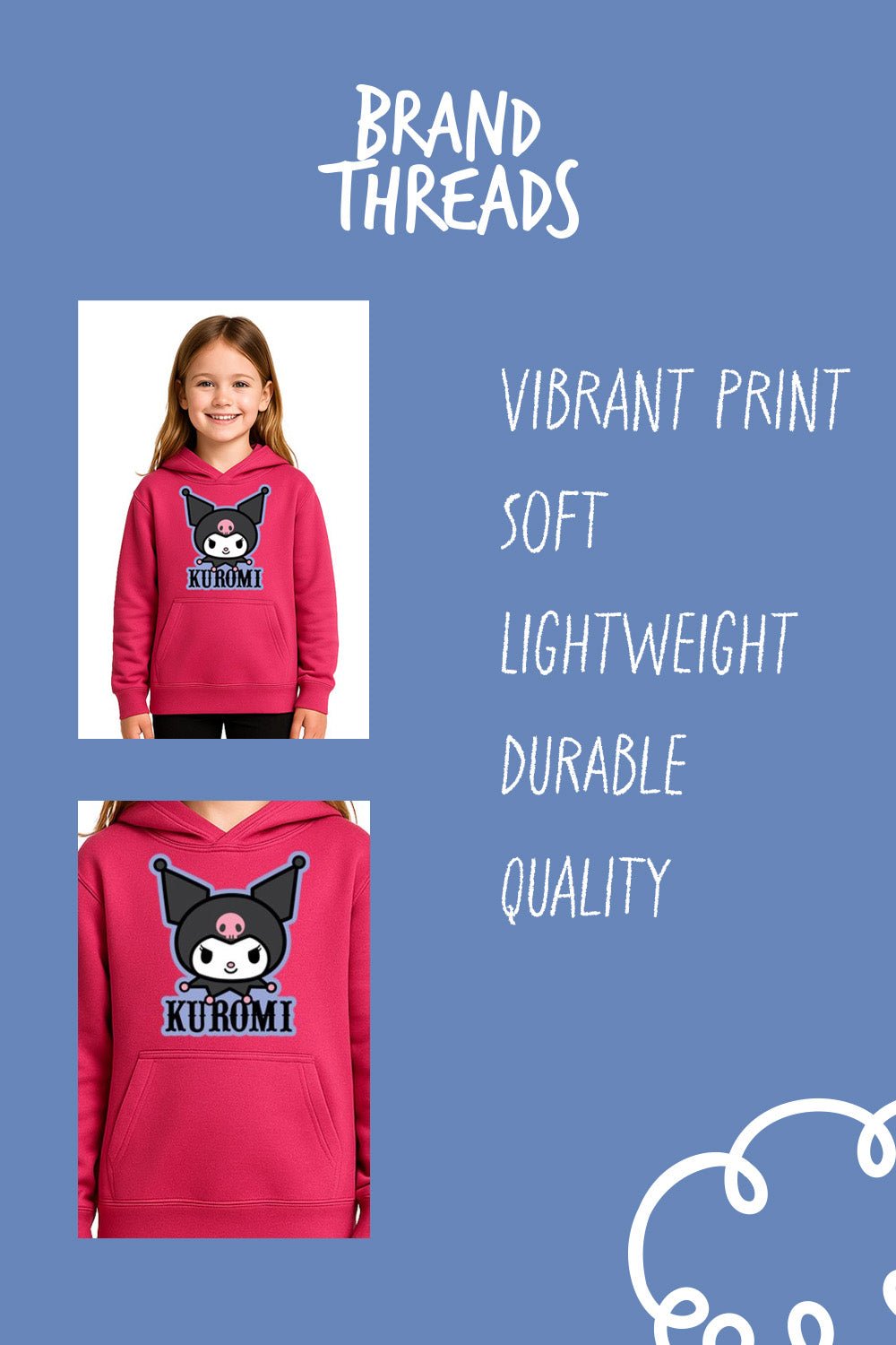 Girls Kuromi Hot Pink Hoodie - Brand Threads