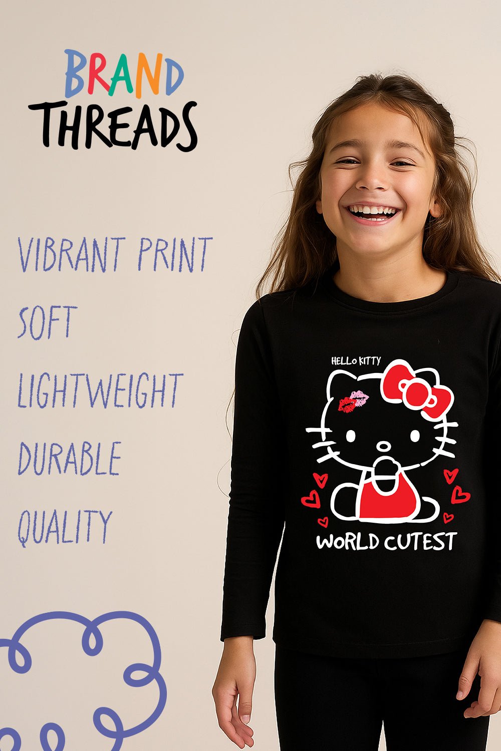 Hello Kitty girls pjs – two - piece set with character print top & bottoms - Brand Threads