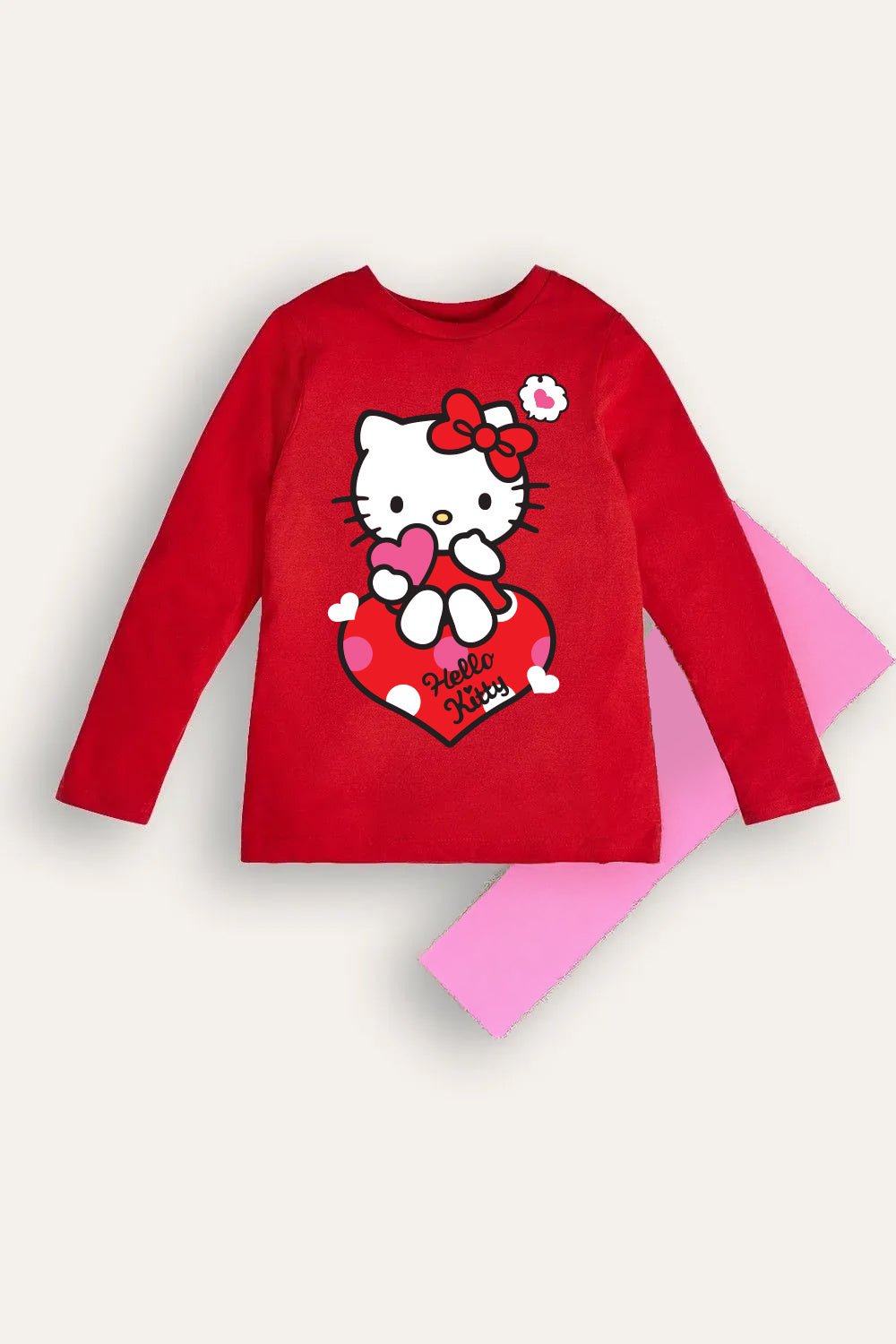 Hello Kitty Girls Pyjama Set – Soft Red Long Sleeve Top & Trousers - Brand Threads
