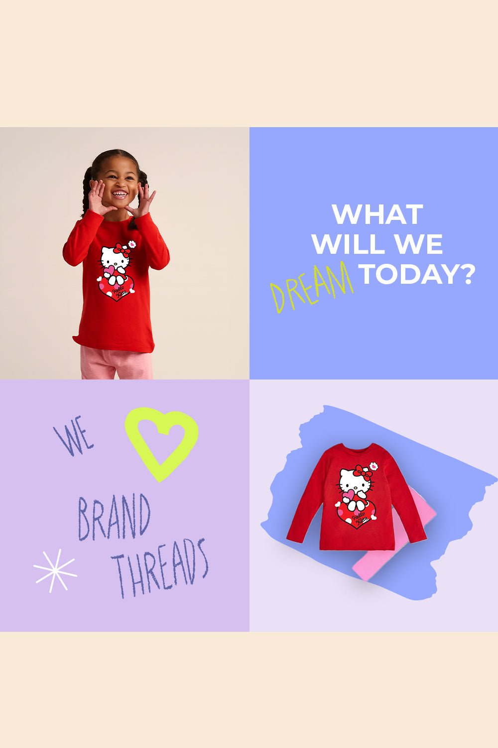 Hello Kitty Girls Pyjama Set – Soft Red Long Sleeve Top & Trousers - Brand Threads