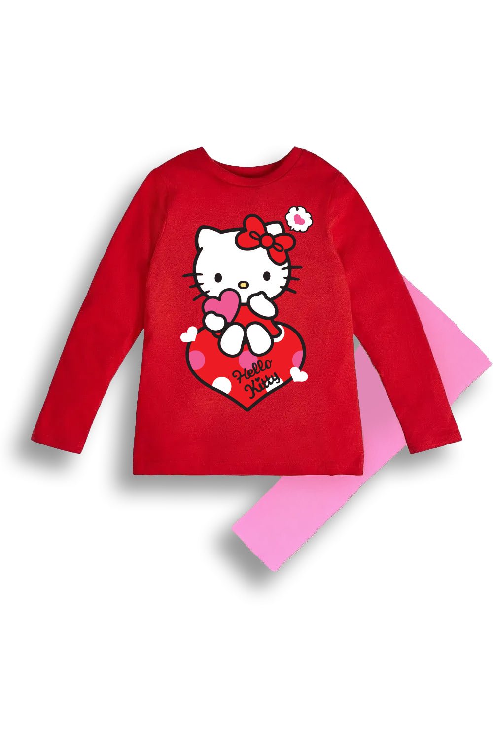 Hello Kitty Girls Pyjama Set – Soft Red Long Sleeve Top & Trousers - Brand Threads