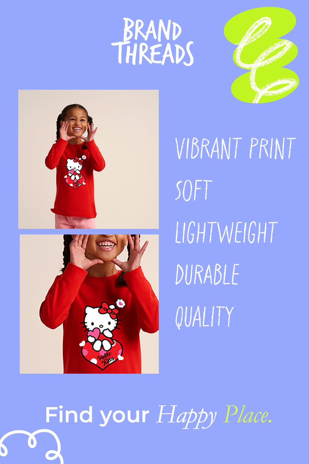 Hello Kitty Girls Pyjama Set – Soft Red Long Sleeve Top & Trousers - Brand Threads