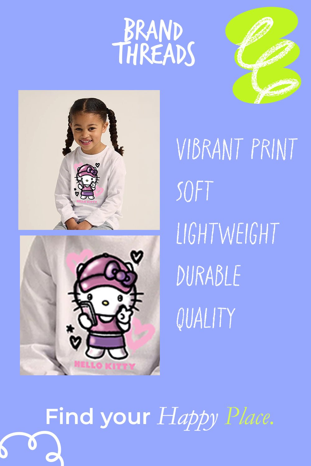 Hello Kitty Girls White Pyjama Set – 100% Cotton Long Sleeve & Trousers - Brand Threads