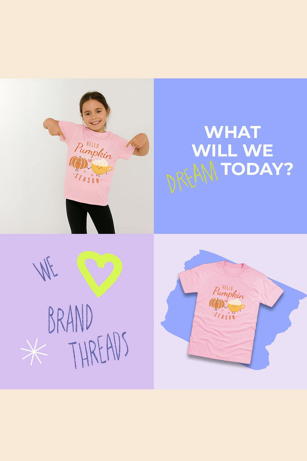 Hello Pumpkin Girls’ T-Shirt – Cute Seasonal Graphic Tee - Brand Threads