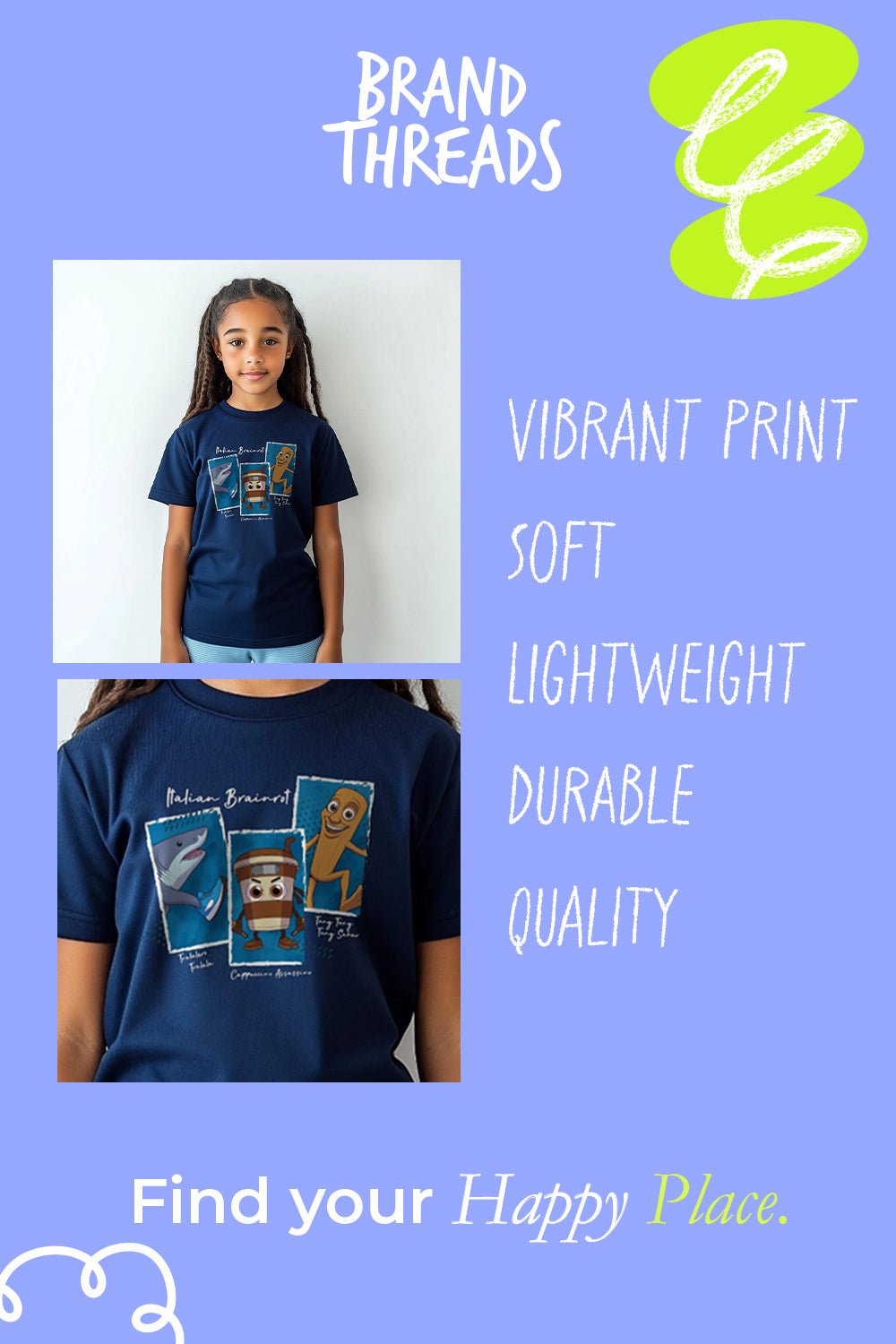 Italian Brainrot kids navy t shirt - Brand Threads