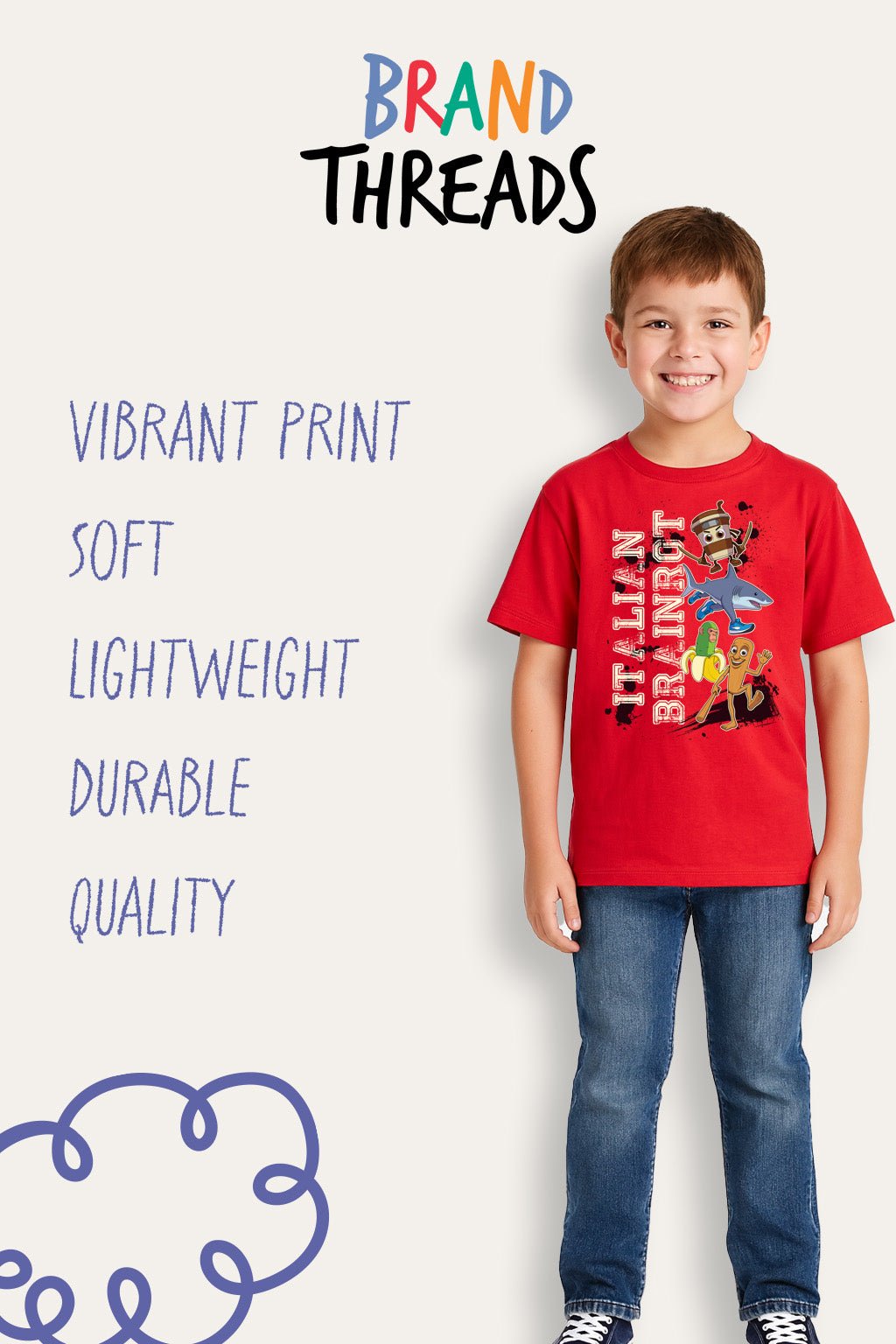 Italian Brainrot Kids Red T Shirt - Brand Threads