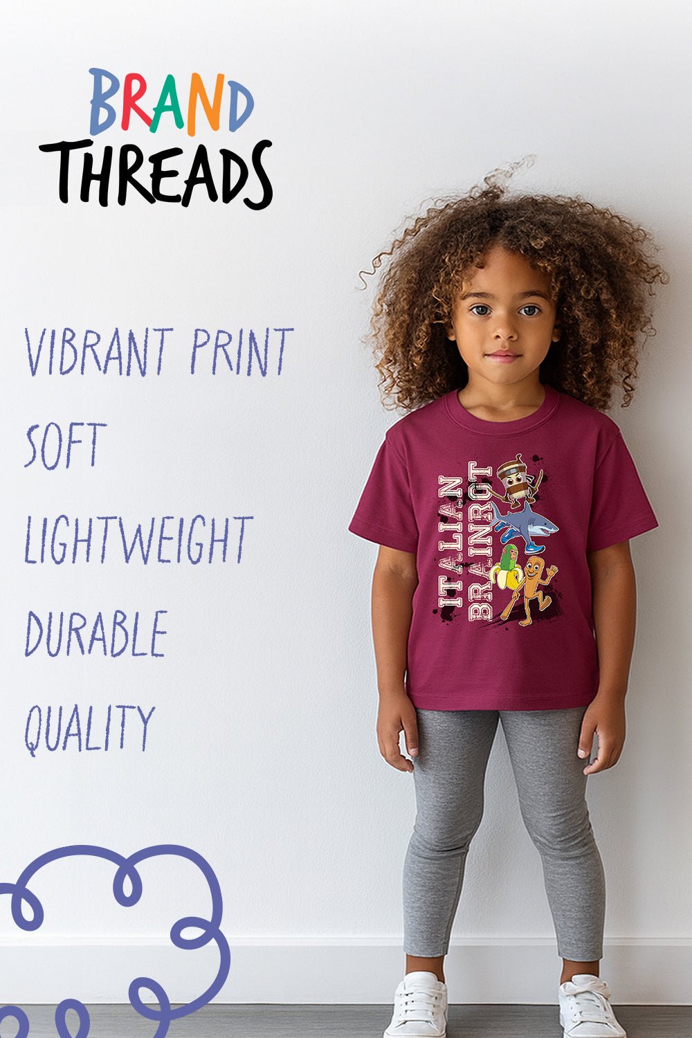 Italian Brainrot kids t shirt maroon - Brand Threads