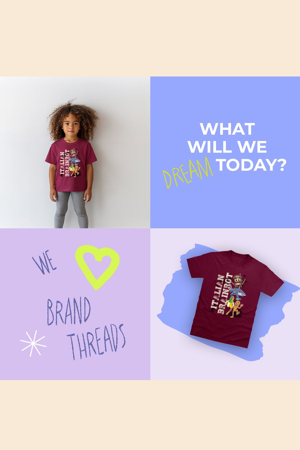 Italian Brainrot kids t shirt maroon - Brand Threads