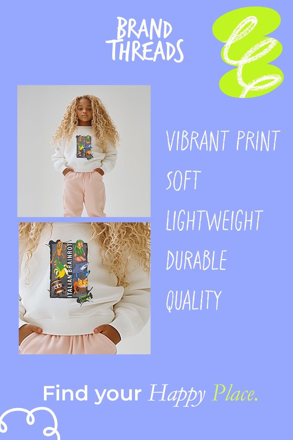 Italian Brainrot kids white sweatshirt - Brand Threads