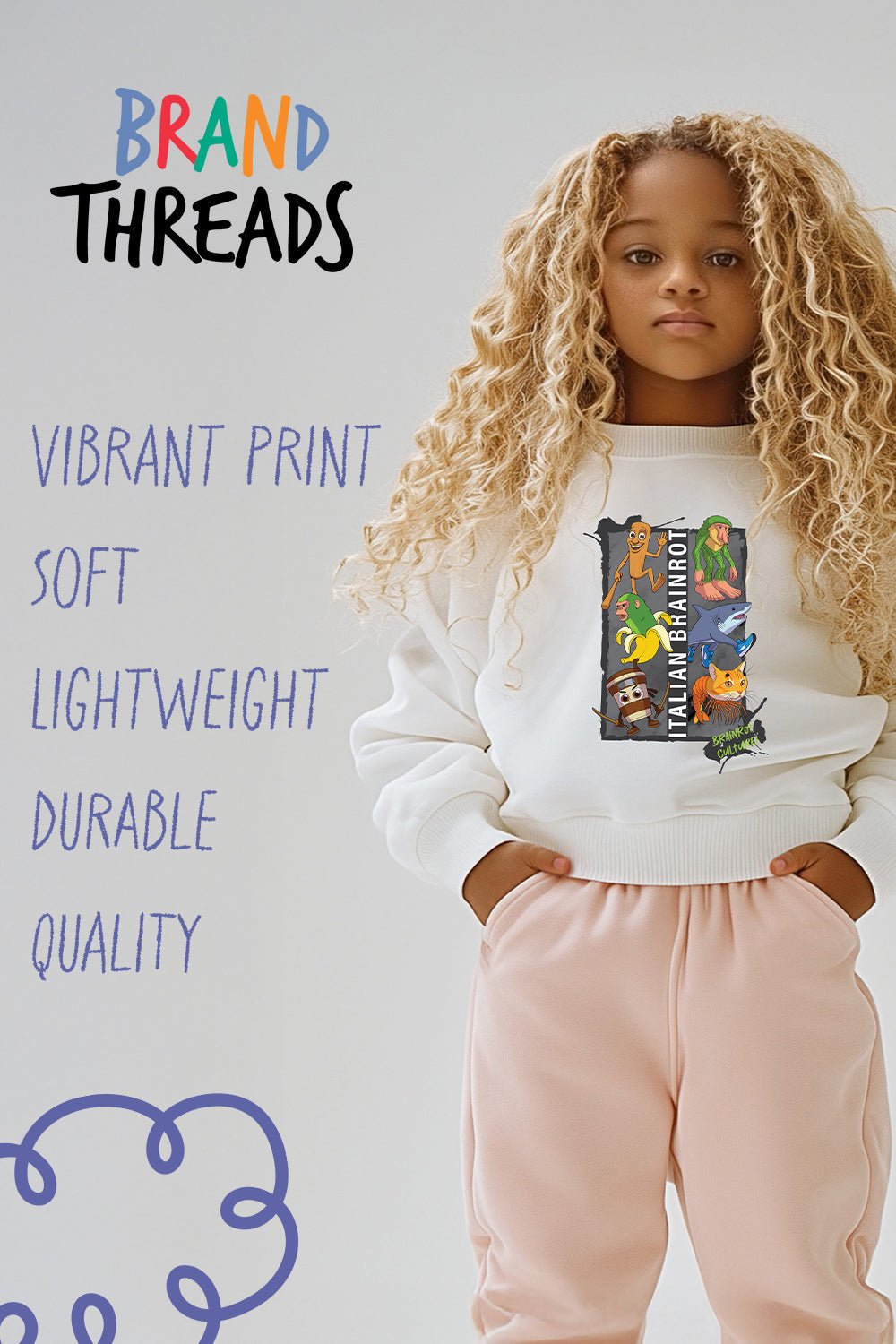 Italian Brainrot kids white sweatshirt - Brand Threads