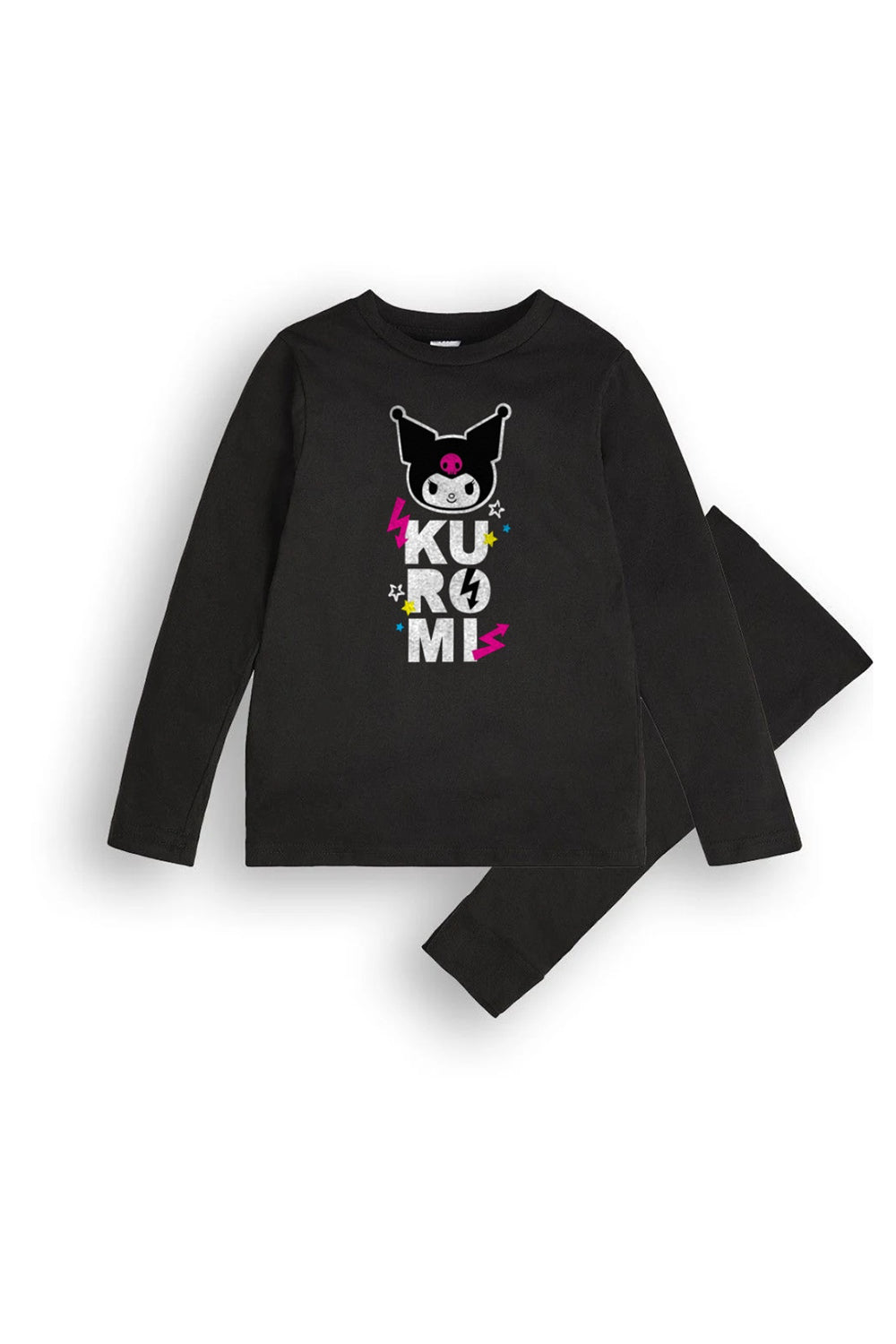 Kuromi Girls Black Pyjama Set – 100% Cotton Long Sleeve Top & Full - Length Bottoms - Brand Threads