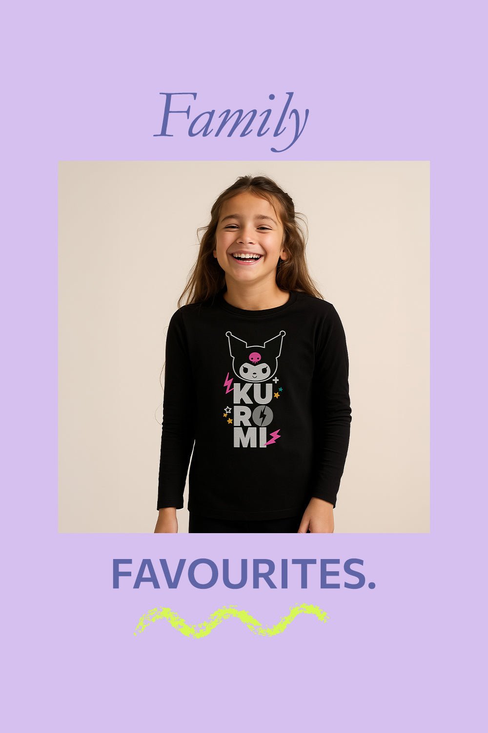 Kuromi Girls Black Pyjama Set – 100% Cotton Long Sleeve Top & Full - Length Bottoms - Brand Threads