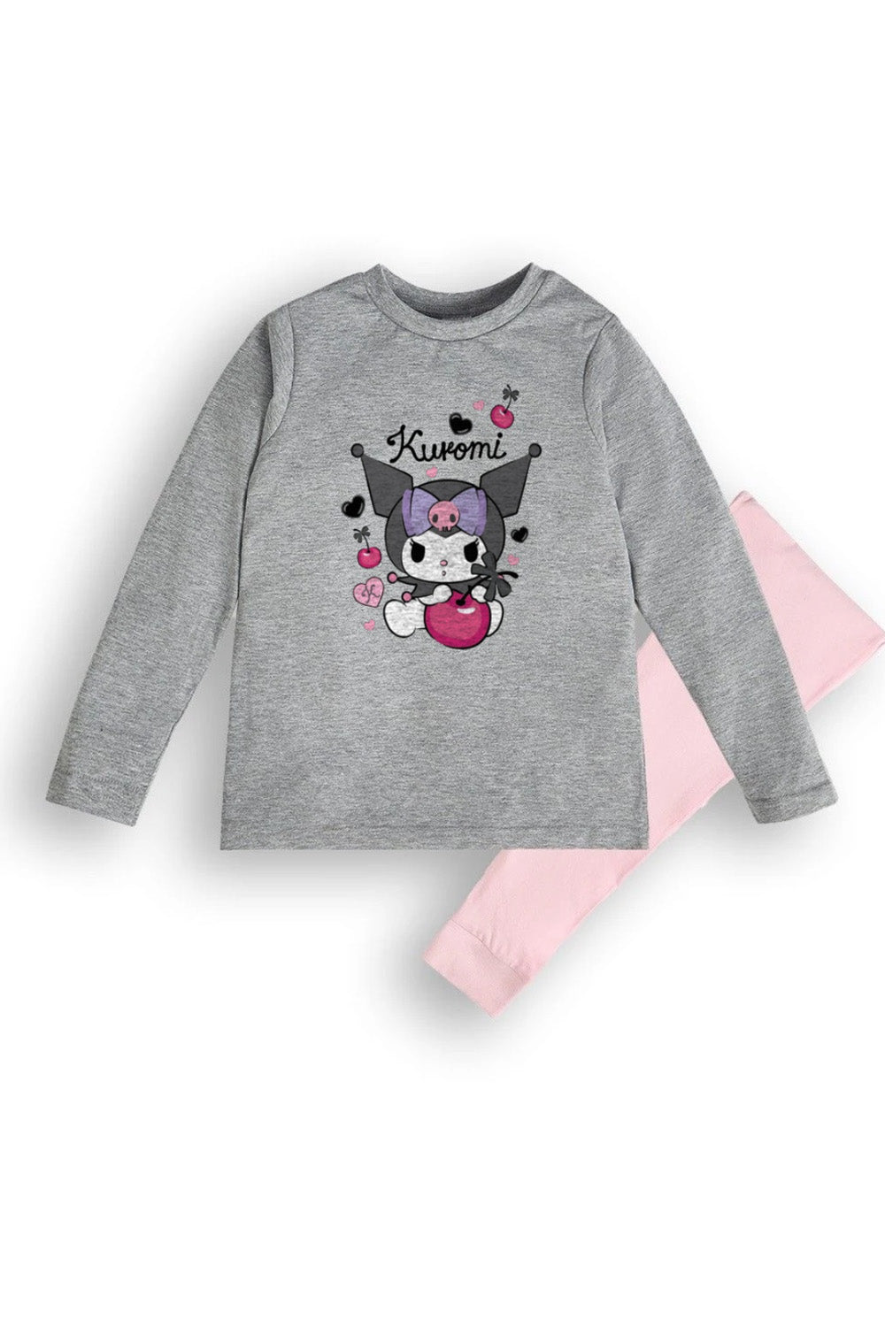 Kuromi Girls Grey Pyjama Set – 100% Cotton Kids Sleepwear - Brand Threads
