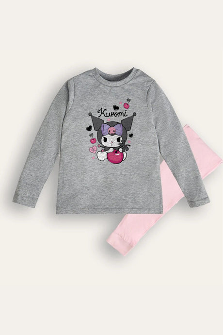 Kuromi Girls Grey Pyjama Set – 100% Cotton Kids Sleepwear - Brand Threads