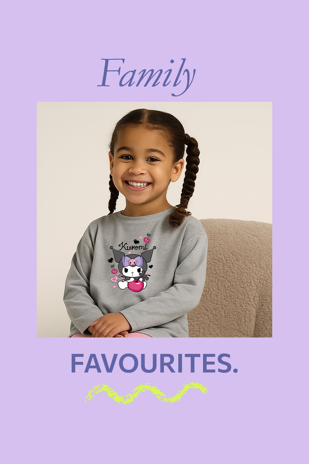 Kuromi Girls Grey Pyjama Set – 100% Cotton Kids Sleepwear - Brand Threads