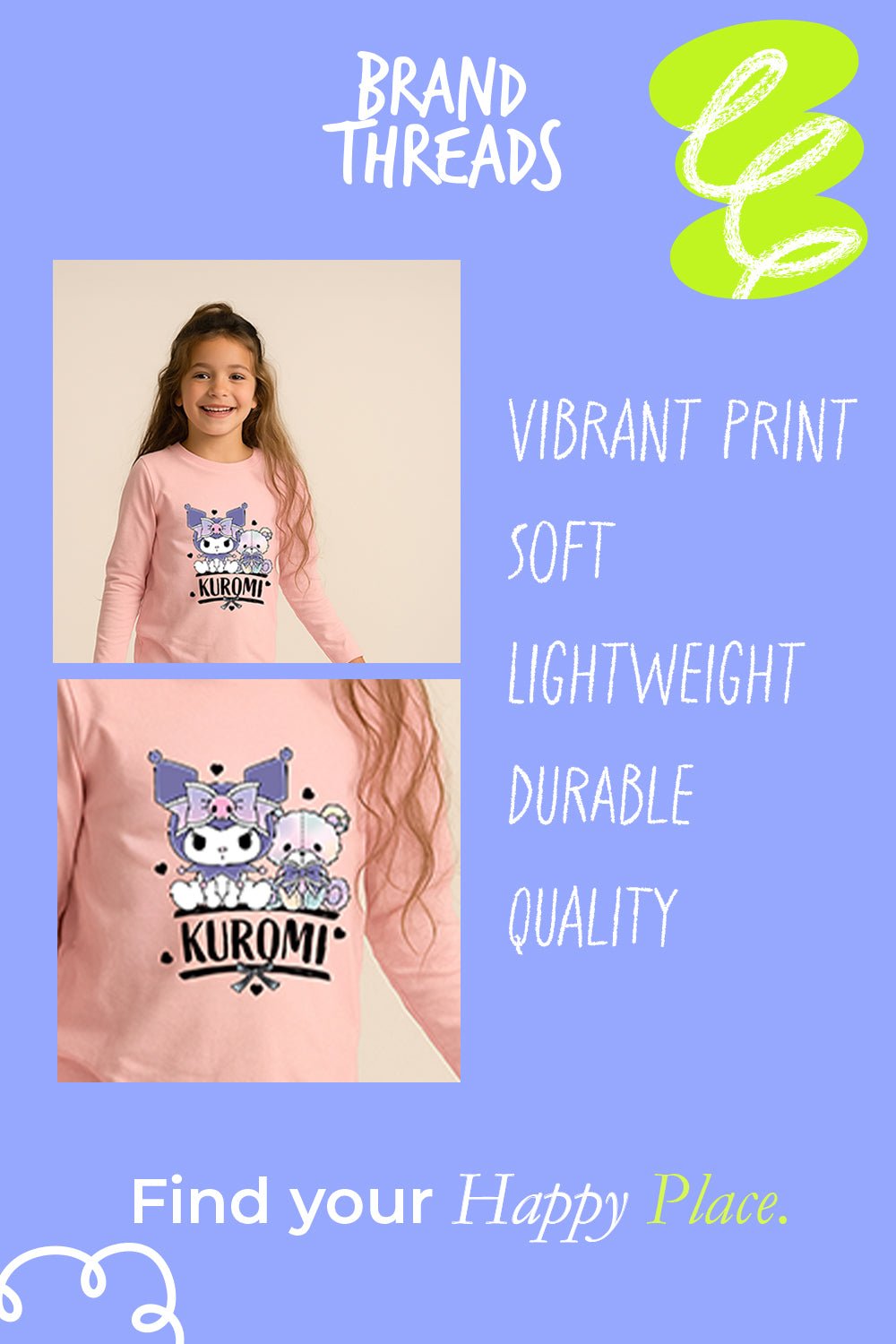 Kuromi girls pink pyjamas two - piece set - Brand Threads