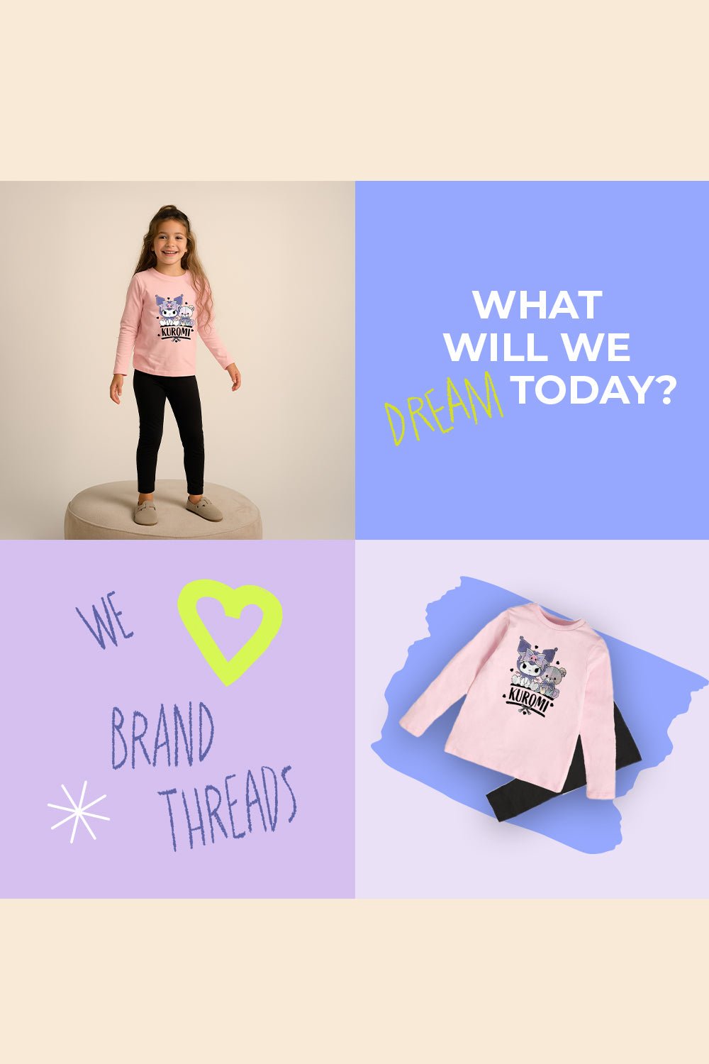 Kuromi girls pink pyjamas two - piece set - Brand Threads