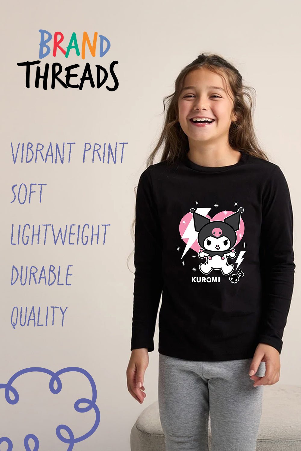 Kuromi girls pjs – two - piece set with top & cuffed bottoms, girls pyjamas - Brand Threads