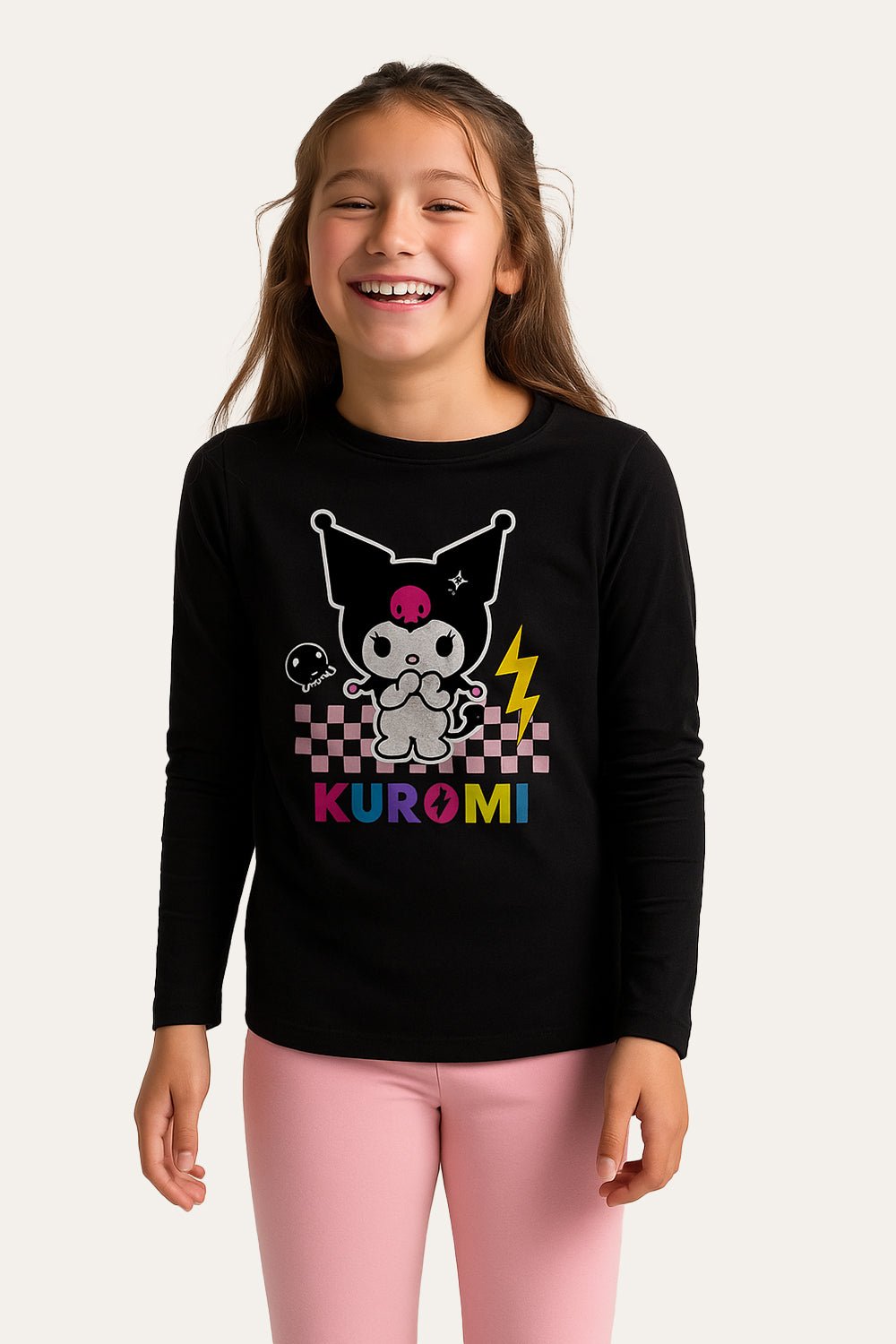 Kuromi girls pyjamas – black & pink long sleeve pyjama set - Brand Threads