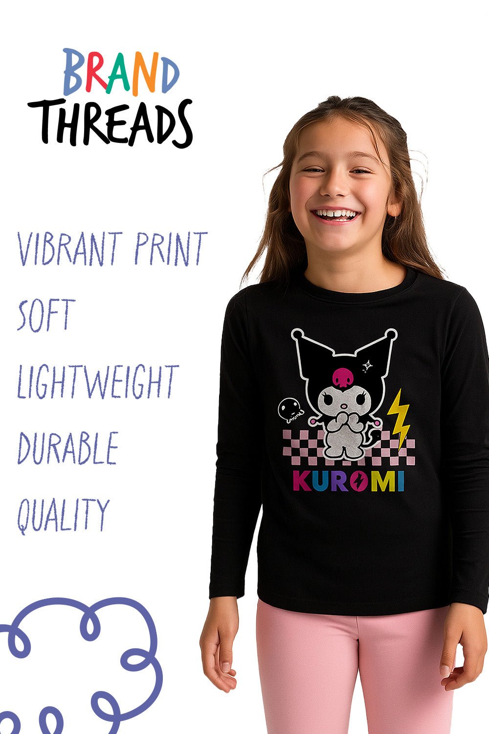 Kuromi girls pyjamas – black & pink long sleeve pyjama set - Brand Threads