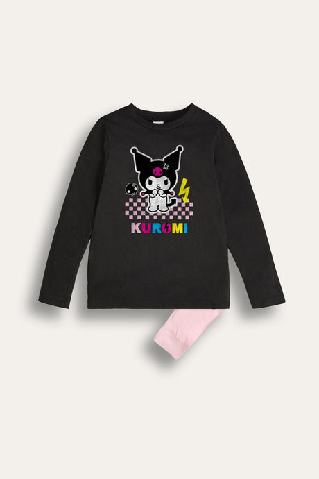 Kuromi girls pyjamas – black & pink long sleeve pyjama set - Brand Threads
